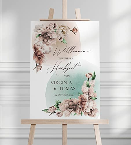 Manschin Laserdesign Willkommensschild Aluverbund personalisiert - Made in Germany - Welcome Willkommen Schild für Hochzeit (45x30cm)