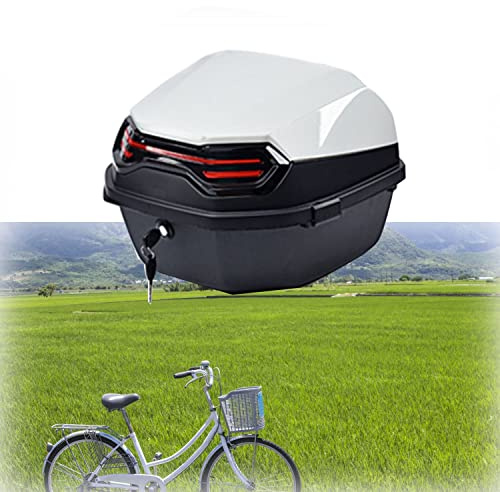 Wnanch Universal Helmkoffer Motorradkoffer Topcase Aufbewahrungskoffer Mit Rückenlehne Und Reflektierend 40X40X28 cm (Color : Weiß)