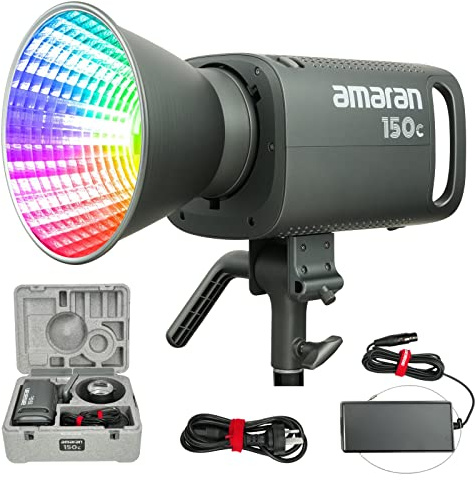 Aputure Amaran 150c COB RGBWW Bowens Mount Video Light, 150W 2,500K to 7,500K CCT with GSM Adjustment, 15,610 Lux @ 1m with Hyper Reflector (Grey)