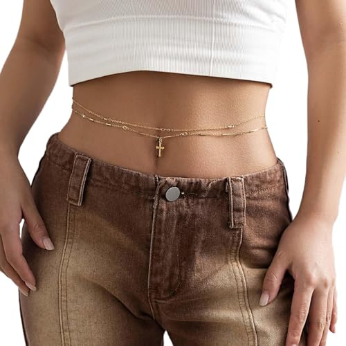 JUSTUSNX Korshänge midjekedja i lager magkedja sexig magkedja kroppssmycken tillbehör för kvinnor och flickor (C)