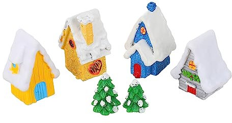 Garneck Miniatur Weihnachtsdeko 6 Stück Selbstgemacht Schneehäuser Weihnachtsbaum Harz Kleiner Modell Farbenfrohe Weihnachtsminiatur für Feengarten Puppenhaus Basteln