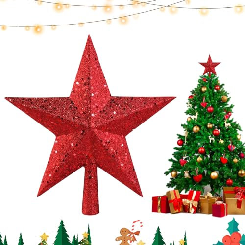 LETTERASHQP Petite pointe de sapin de Noël, étoile de 20 cm, mini pointe de sapin de Noël, décoration de Noël pour décoration de vacances ou décoration de la maison (rouge)