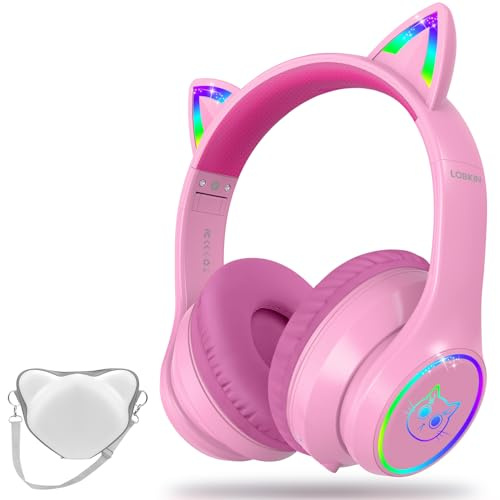 LOBKIN Barnhörlurar Bluetooth, Hörlurar Barn Trådlös/Trådbundna över örat, Barn Hörlurar Buller Barn Börlurar Musik med Väska för Skola/Resor