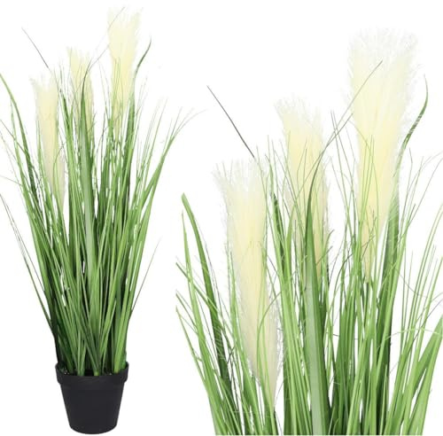 Kunstrasen im Topf dekoratives Ziergras mit realistischer Optik, Kunstrasen mit Pampas, dekorative Kunstpflanze, groß wie echter Kunstrasen, künstliche Pflanze aus Kunststoff (45cm, Pampas)