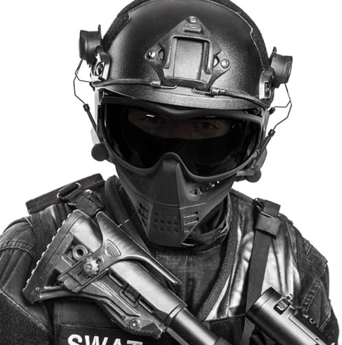 Yzpacc Airsoft Maske mit Schutzbrille, Airsoft Vollgesichtsschutzmaske für Schießen, Paintball, Spielen, Radfahren, Cosplay, Halloween, Party, für Männer und Frauen