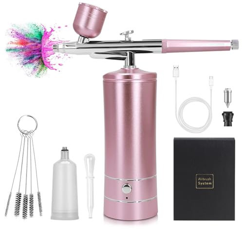 Kabellose Airbrush Kit mit Kompressor, Wiederaufladbares Hand Airbrushpistole mit Reinigungsset, Tragbare Airbrush für Malerei, Nägel, Kuchendekoration, Modellieren, Färben