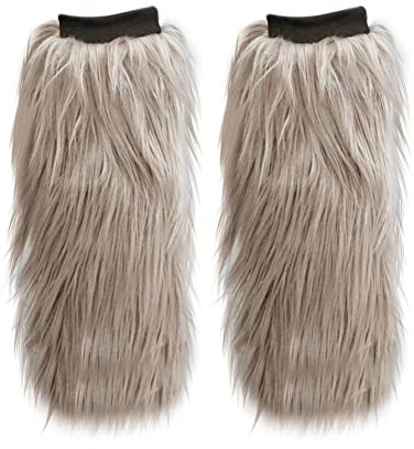 Asudaro Kunstpelz Beinwärmer, Damen Stulpen Lange Furry Fuzzy Strümpfe Winter Warm Beinlinge Stulpe Flauschig Plüsch Stiefelsocken Beinstulpen Stiefel Schuh Warme Gamasche Abdeckung,40CM Khaki