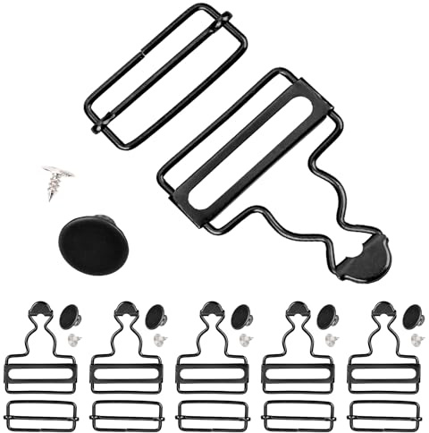 PEUTIER 6 Sets Metal Overalls Buckles, 38 mm Dungaree Schnallen Metall Latzhosen mit Verstellbarer Schiebeschnalle und Knöpfen Kürbisschnalle für Jeans Hosenträger DIY-Nähzubehör