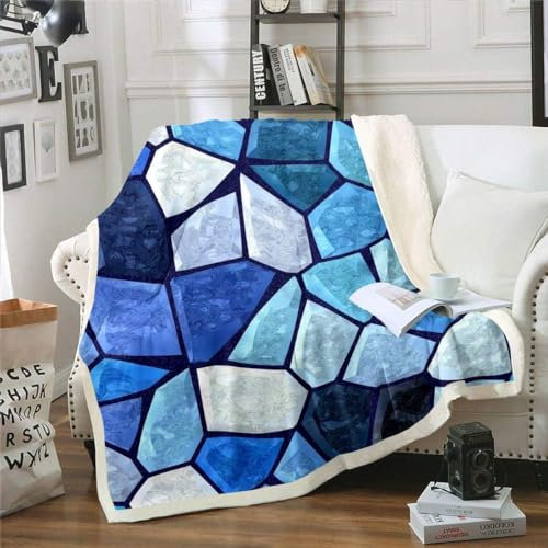 Kuscheldecke 150x200 Geometrische Muster, 3D Blau Wolldecke Warme Fleecedecke Flauschige Decke, für Tagesdecke Blanket Sofadecke, für Bett Sofa Y876