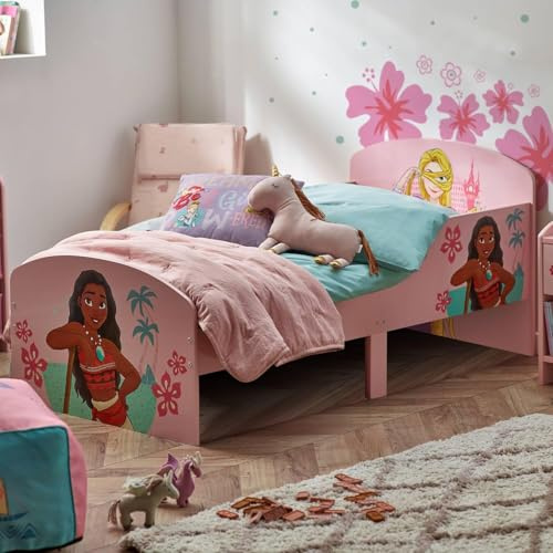 Disney barnsäng: Robust konstruerad träkonstruktion, skyddade sidor, träskivor, passar 140 cm x 70 cm madrass (madrass ingår inte) - prinsessa