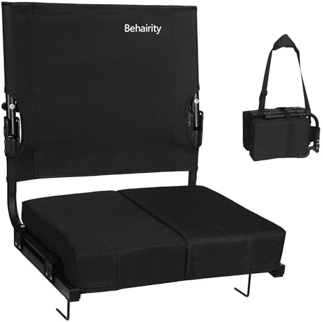 behairity Portable Stadium Seat for Bleachers with Back Support, Wide Padded Bleacher Chair with High Back and Thick Cushion for Adults, Folding Stadium Chair for Football Sports Events (Black)