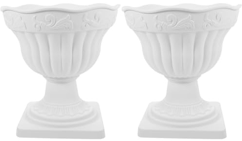 Kisangel White Urn Planter 2-Pack 14.57 Inch Tall Roman Column Plastic Flower Pots Decorative Planters for Indoor Outdoor Garden Balcony