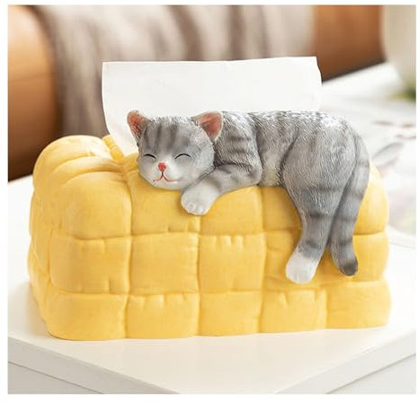 Niedlich Katze Taschentuchspender, Kosmetiktücherbox Dekoration Gelbes Brot, Harz Taschentuchbox für Esszimmer Badezimmer Wohnzimmer Schlafzimmer Büro, 20 * 12CM