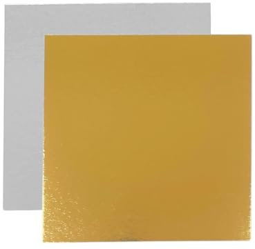 10 Supporti per Torte Quadrati 20x20 cm Oro / Argento 1 mm di spessore | Sottotorta per Feste Matrimoni, Decorazioni per Torte e Dolci | Base per Torta Perfetta per Torte e Dolci Argento e Dorato