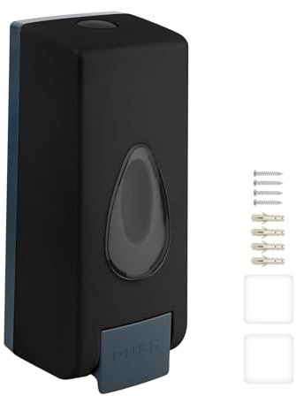 360ml Dispensador de Jabón de Pared, Manual Monocabezal ABS, Gel de Ducha, Champú, para Baño Cocina Hotel Oficina, sin Perforación o con Tornillos Negro