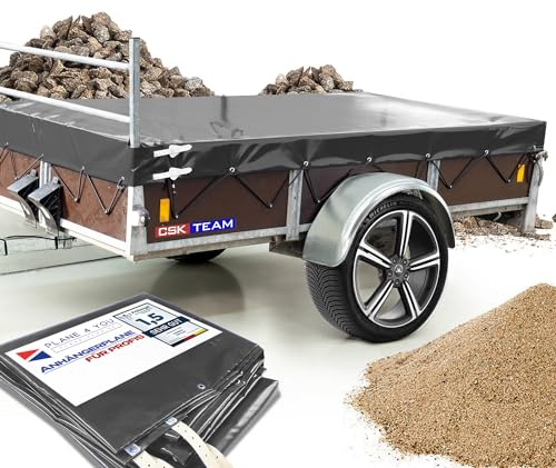 Hochwertige Anhängerplane 306 x 157 x 15 cm für Saris Anhänger mit Reling für H Gestell - wasserdichte PVC Abdeckplane I Plane nach Maß - Anthrazit