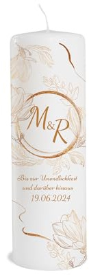 Candela di nozze personalizzata con nome e data come decorazione da tavolo decorazione da tavolo per matrimonio come regalo amorevole candela fiori durata: 45 ore, Ø 7,8 x altezza 25 cm