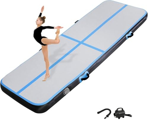 KIKILIVE 10/20CM Hoch Gymnastikmatte Tumbling Matte, 2/3/4/5/6M Aufblasbar Gymnastik Track Matte Air Turnmatte mit Luftpumpe Aufblasbare Sportmatte für Fitness/Outdoor/Yoga/Training usw