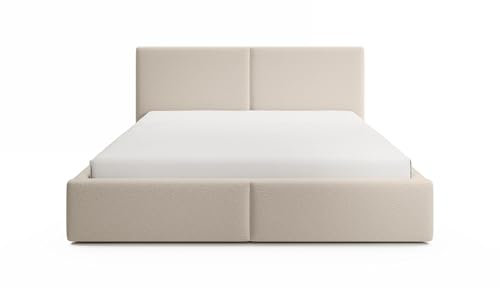 FEDVE Bett 140x200 Beige - Toreira Slim Polsterbett Mit Bettkasten - Doppelbett Mit Stauraum - Schlafzimmer Bett