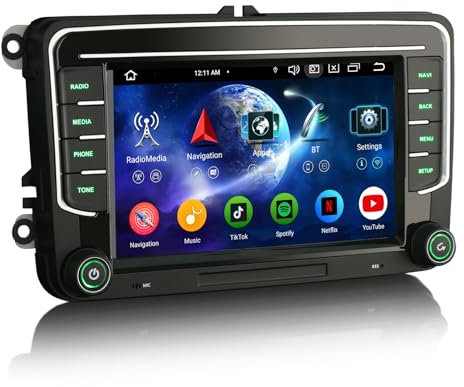 Erisin Android 14 4GB+64GB 8-Kern Autoradio GPS Navi für VW Passat B6 Golf 5 Golf 6 Touran Skoda Seat Tiguan Jetta T5 7 Touchscreen Unterstützt CarPlay Android Auto DAB+ WiFi 4G FM Bluetooth 5.0 A2DP