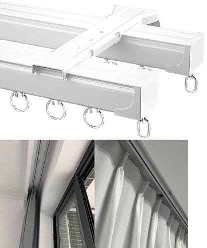 Deckenvorhangschiene, Doppelschienensystem, für Vorhänge, Gardinen, Raumteiler, weiß, ideal für Balkon, Erkerfenster, Hotel, Büro, Deckenmontage