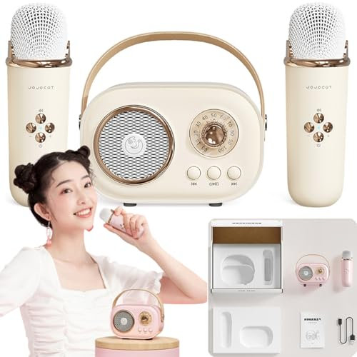 Cozy Home Speaker And Microphone,2024 New Cozy Home Karaoke Machine Mini Portable Bluetooth Speaker With 2 Microphone, Retro Boombox Set For Party Yellow Double Microphone