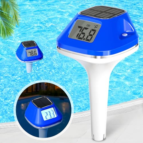 LanBlu Termómetro Piscina Flotante, Termómetros Piscinas Digital, Termómetro de Piscina Solar con Luz de Fondo para Facilitar la Lectura por la Noche, Termómetros Digital para Piscinas Estanque Spa