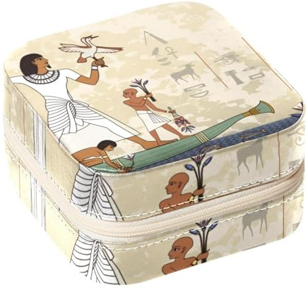 Diusye Joyero pequeño para anillos, pendientes, collares, pulseras, brazaletes, mini estuche de viaje, organizador de almacenamiento para mujeres y niñas, murales del antiguo Egipto