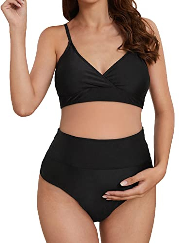 Hsternexy Badeanzug Schwangerschaft Bikini Pregnancy Clothes Umstandsmode Umstandsbadeanzug Umstands V-Ausschnitt Bademode Umstandskleidung Sommer Schwangerschaftskleidung Tankini Umstandsbademode