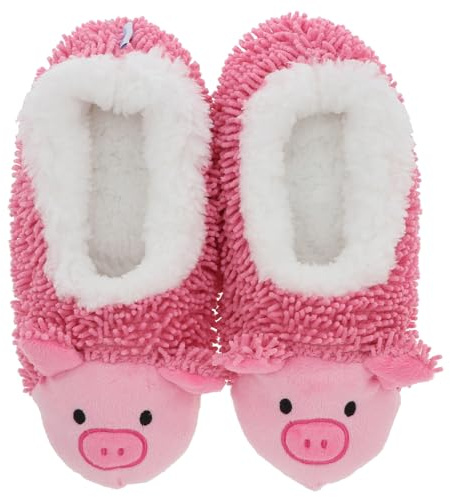 Snoozies! Whimsical Critters Super Soft Sherpa Fleece Ladies House Slippers UK Sizes 3-9 - Cat, Dogs, Frogs & Pigs! (Pig, UK Footwear Size System, Adult, Women, Alpha, Medium, Large)