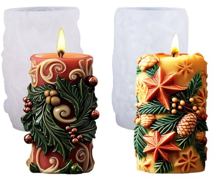 2 Stück Kerzenform Silikon Weihnachten Kerzenformen zum Gießen Silikon Schneeflocke Kerzenform Silikonform Kerze Kerzengießform Kerzen Silikonform Candle Mold Kerzen Formen für Weihnachten Deko (C)