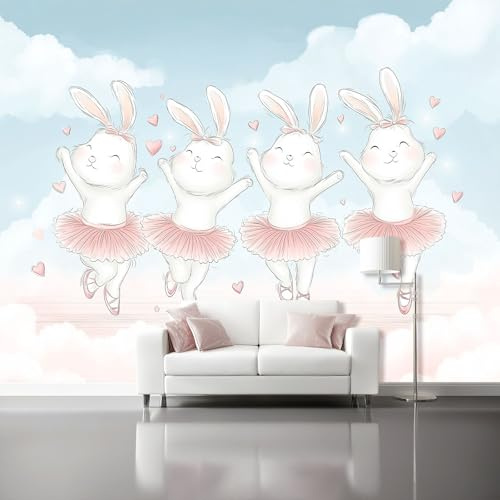 250 x 175 cm Art Carta da parati, Cartone Animato Balletto Coniglio Carta da parati fotografica, Grigio Chiaro Poster murale per Camera Da Letto Soggiorno Bambini Camera, Personalizable