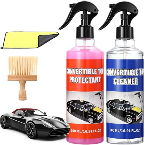 Loopeer Convertible Top Cleaner and Protectant Car Cleaning Spray with Soft Brush Towel Car Detailing Supplies Vinyl Fabric Canvas Soft Tops Care Kit for UV Protection Remove Dirty Stains, 17 Oz