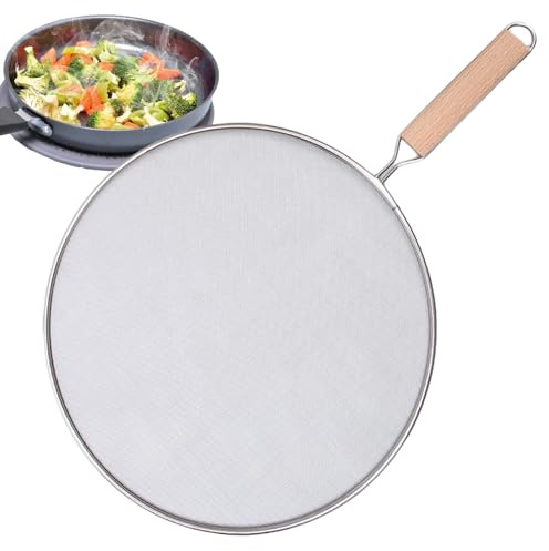 Sucritude Écran Anti-éclaboussures pour Poêle, Couvercle Anti Projection Plancha, Acier Inoxydable avec Poignée, pour Une Variété De Poêles À Frire (19cm, 25cm, 29cm, 33cm Diamètre), Silver
