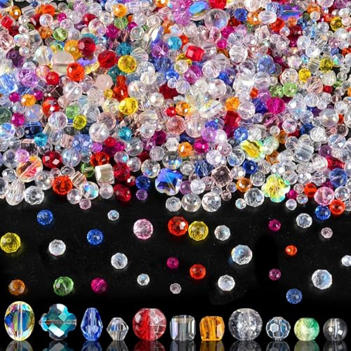1272Pcs Glass Beads for Jewellery Making, Colourful Crystal Beads with Hole Rainbow Faceted Sparkly Bead for DIY Christmas Bracelets Necklace Earring Craft
