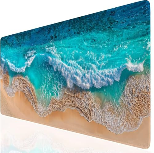 Meer Mauspad XXL, Grün Mousepad 1000x500mm mit Genähten Kanten, Mauspad Großes Schreibtischauflage, Gaming Mousepad Wasserdicht und Rutschfest, Desk Mat Vernähte Kanten für PC, MacBook, Laptop DE-5790