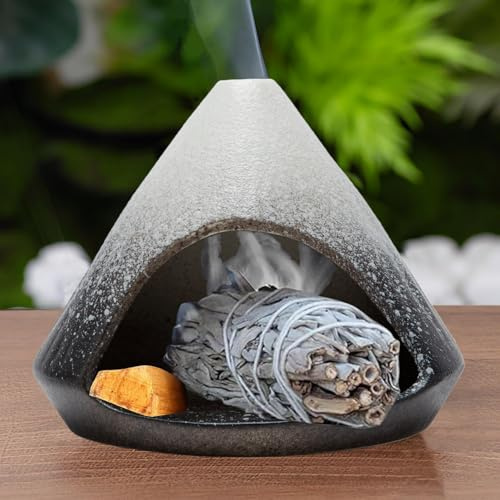 Palo Santo Holder, Mini Ceramic Zongzi Chimenea for Sage/Sticks/Cone, Modern Incense Burner for Yoga, Meditation, Energy Cleansing-Smudge Bowl with Ash Catcher, Anxiety Relief Gift to Women