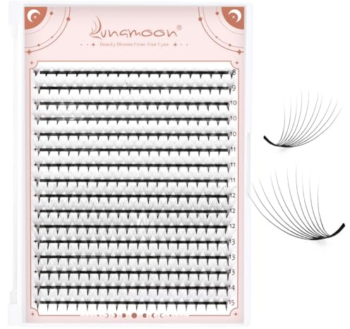 Lunamoon 10D Extension Ciglia a Ventaglio Premontate 320pcs 0.07-C 8-15mm | Ciuffetti Ciglia a Ventaglio 10d Extension Ciglia Volume Russo Premade fans lashes Ideale per Uso Domestico e Professionale