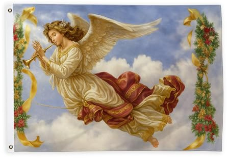 Drapeaux d'ange pour extérieur, ruban trompette religieuse de Noël pour extérieur, bannière décorative pour extérieur avec œillets décoratifs pour porche, balcon, terrasse, patio, 6 x 0,9 m
