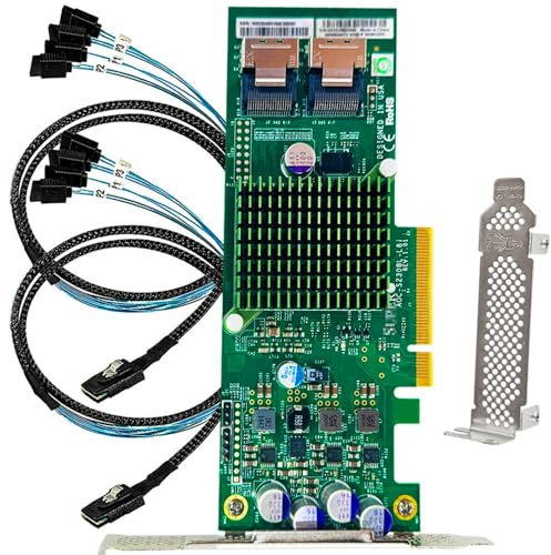 Carte SAS HBA Compatible LSI 9207-8i IT Mode PCIe SATA 8 Ports 6 Gbps PCIe 3.0 x8, 2 câbles SFF-8087 vers 4× SATA pour NAS ZFS TrueNAS unRAID