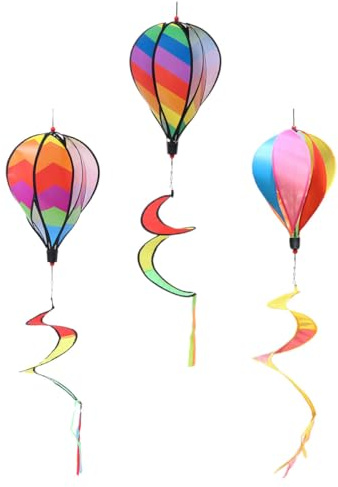 ifundom Lot de 3 Moulins à Vent Montgolfière Colorés Spirale, Décoration Suspendue Jardin Extérieur, Ornements Légers et Portables pour Ambiance Festive