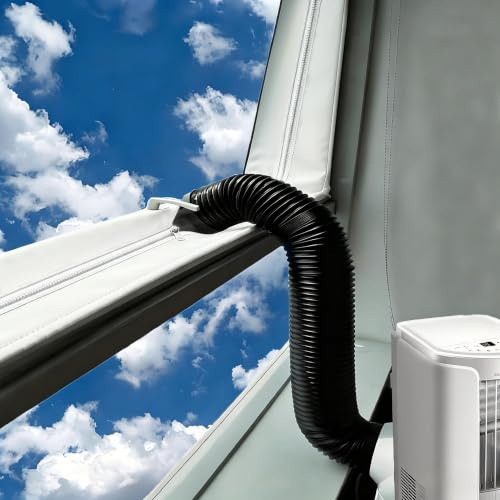 QMINKUN 400cm/158Inch AC Window Seal,Portable Universal Air Con Window Seal Kit for Mobile Air Conditioner Unit and Tumble Dryer,Hot Air Stop Air Exchange Guards with Zip and Adhesive Fastener