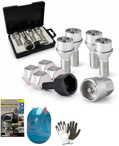 KIT BULLONI ANTIFURTO PER CERCHIO IN LEGA KIT 4 PERNI+1 CHIAVE FARAD COMPATIBILE CON FIAT 500L, 500L Living, 500L Trekking, 500X, Tipo 2015 dal 11/2012 in poi (A1) SET BULLONE PER GOMME RUOTE AUTO