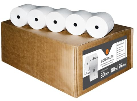 80 Stk. Thermorollen | 80x80x12 mm Ø76mm | Länge: 80 m | BPA frei | Kassenrollen für alle Kassensysteme Bonrollen Drucker | Thermopapier made in Germany | HUTNER