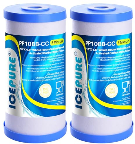 ICEPURE 5 Micron 10 x 4.5 Whole House Water Filter Compatible with GE FXHTC, GXWH40L, RFC-BBSA, W50PEHD, GXWH35F, GNWH38S, Dupont WFHD13001, R50-BB, Pack of 2