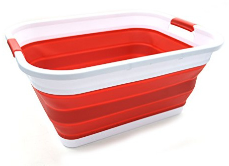 SAMMART 41L Collapsible Plastic Laundry Basket - Foldable Pop Up Storage Container/Organizer - Portable Washing Tub - Space Saving Hamper/Basket (Rot)