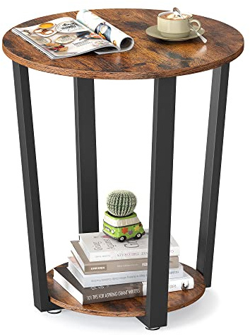 VASAGLE Round Side End Table, 2-Tier Accent Bedside Table with Storage Shelf, Easy Assembly, Nightstand for Small Spaces, Living Room, Bedroom, Rustic Brown and Ink Black ULET57X