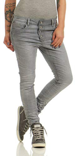 10118 fashion4young Knackige Damen Jeans Röhrenjeans Hose Boyfriend Style Damenjeans Streetstyle, Grau, XL