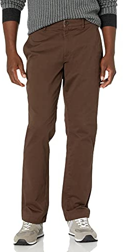 Amazon Essentials Pantalon Chino en Tissu Stretch Confortable Délavé Coupe Athlétique Homme, Brun, 34W / 31L