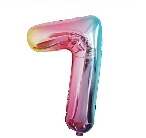 XL Folienballon Zahl 80 cm in Regenbogenfarben bunt - für Luftbefüllung - für Geburtstag Hochzeit Party - Ballon im Zahlen-Design Jubiläum Geschenk Luftballon riesen Nummer Deko Rainbow (Zahl 7)